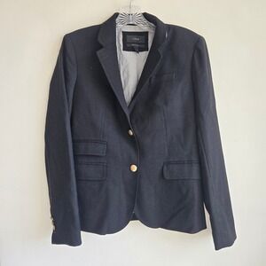 J Crew Women 4 Wool Blend Schoolboy Academia Old Money‎ Blue Button Front Blazer